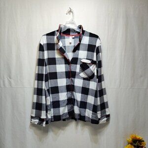 Joyspun Notch Collar Pajama Top Black & White Plaid Women's Large (12-14) NWT
